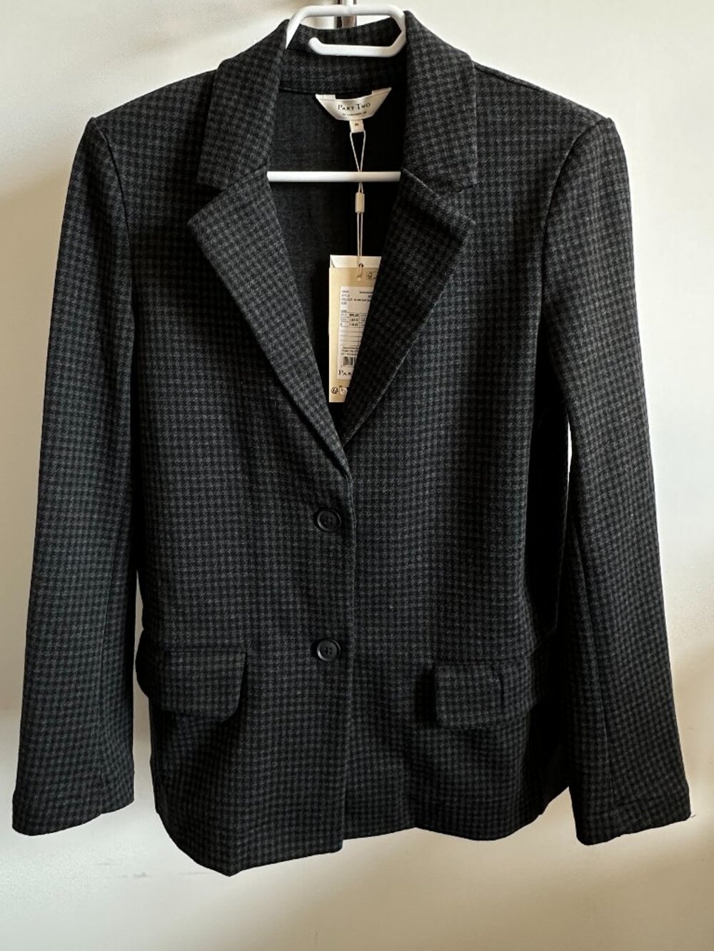 PART TWO NWT VictorianaPW Dark Grey Houndstooth Check Blazer Jacket 36 S